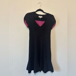 Anthropologie Moulinette Soeurs Navy and Pink Sheath Dress with Puff Cap Sleeves